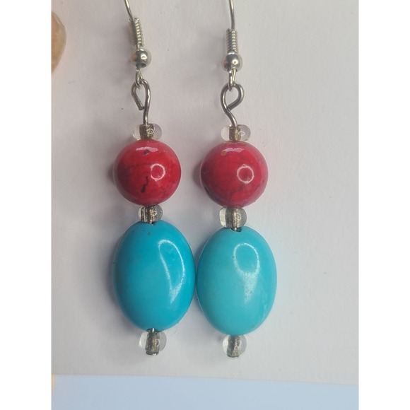The Unbranded Brand Jewelry - Faux Turquoise  Coral Dangle Earrings Beaded Hook